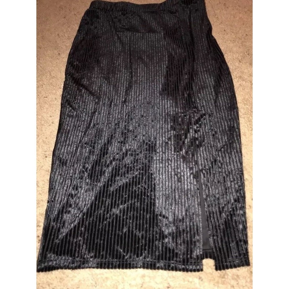 New K/Lab Black Mid Calf Stretch Pull‎ On Velvet Ribbed Skirt Sz Small Womens